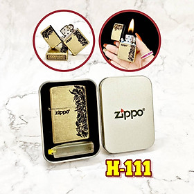 Mua Hộp quẹt bật lửa Zipo vàng cổ hình hoa văn (có mộc đáy) - (hộp thiếc kèm xăng) H-111