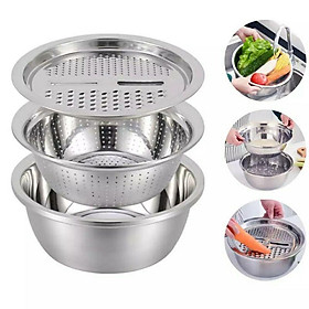 Mua Bộ 3 món thau  rổ inox bào củ quả