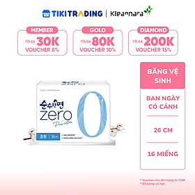 Băng vệ sinh KleanNara Soonsoohanmyeon Zero siêu êm thoáng (Size M: 26 cm, 16 miếng/gói)