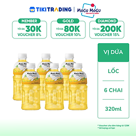 Lốc 6 chai nước uống Mogu Mogu vị dứa với thạch dừa 320ml