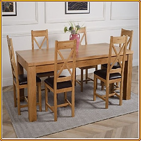 Mua Bộ bàn ăn Rustic Oak bàn 1m6  kèm 6 ghế juno sofa ( Vàng Gỗ Tự Nhiên)
