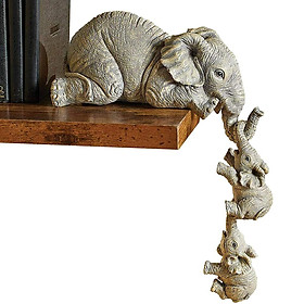Cute Elephant Figurines, Mother and Two Babies Hanging Ornament Statue for Table Decor, Hand-Painted Collectible Animal Sculpture for Living Room