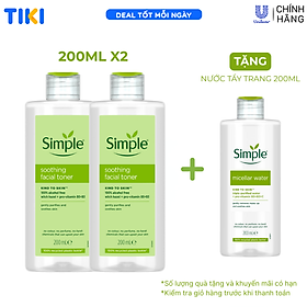 Combo 2 Nước hoa hồng Simple Toner làm dịu và cân bằng độ ẩm cho da - lành tính không chứa cồn 200ml [Chính hãng độc quyền]