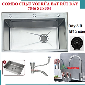 Mua Chậu rửa bát 1 hố sus304 7546 Valenza dày 3li kèm vòi rửa bát rút dây nóng lạnh 01  bộ xả  khay inox  bình nước rửa chén  dụng cụ rửa ly cốc