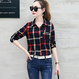 Sơ mi nữ kẻ ca rô to phối màu trẻ trung sm57