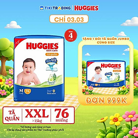 Tã/bỉm quần Huggies Skin Care Mega Jumbo XXL76+4 miếng với tràm trà dịu da