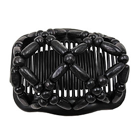 Ladies Hair Comb Wood Beaded Stretchy Double Clip Hair Slide Combs Bun Maker