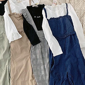 Set yếm bé gái dài tay 4-12 tuổi rời hàng xuất Nhật xịn sò, Bộ yếm cho bé vải mềm khỏe khoắn thời trang