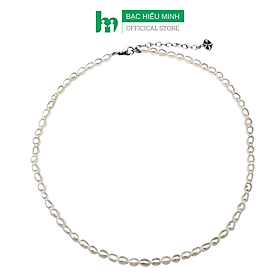 Vòng Cổ Dây Chuyền Ngọc Trai Nuôi Hạt Gạo 3-4 ly Nhỏ Nhắn, Vòng Cổ Choker Ngọc Trai Thật 100%, Đẹp Tự Nhiên 38cm- Bạc Hiểu Minh NT001