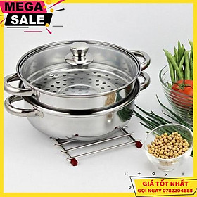 Bộ Xửng Hấp Inox 28Cm - Nồi Hấp Đa Năng 2 Tầng Cao Cấp Nắp Kính - Giao Hàng Toàn Quốc
