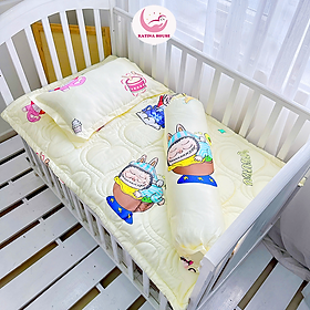 Bộ gối nệm cho bé cao cấp Katina House, vải tencel 60s gòn lông vũ êm ái, bóng mượt mát lạnh