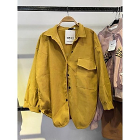 Áo khoác dáng sơmi túi nắp trơn basic tay phồng kaki da lộn unisex ulzzang nam nữ