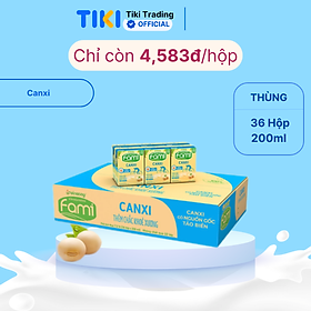 Thùng sữa đậu nành Fami Canxi Nguyên vị (200ml x 36 hộp)