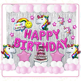 Set bong bóng trang trí sinh nhật chủ đề bé ngựa xinh xắn, đáng yêu với tông hồng sao siêu xinh YBHP-013