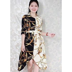 Đầm Xòe Công Sở Vạt Nhọn Kiểu Đầm Cách Điệu Màu In Họa Tiết GOTI 3125