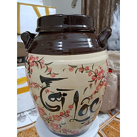 Mua Hũ đựng gạo Bát Tràng vẽ hoa đào có quai loại 10kg