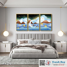 Bộ 3 tranh canvas trang trí phòng ngủ - Bầu trời đêm - PN198