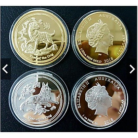 Mua Cặp Xu Úc Vàng Bạc Hình Con Chó - Tặng kèm túi gấm đỏ may mắn