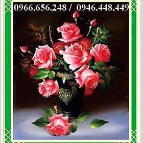 Mua Tranh thêu chữ thập bình hoa hồng đỏ A1107 chưa thêu
