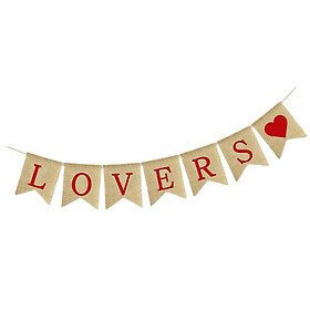 Hình ảnh LOVERS Burlap Hessian Pennant Banner Valentine's Day Wedding Party Decor