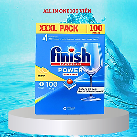 Combo Viên rửa bát Finish 100 viên Essential 6 in 1 + 800ml Nước làm bóng bát chén finish + 1.5kg Muối rửa bát Finish