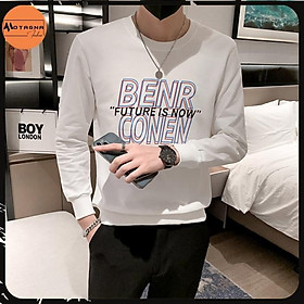 Áo thu đông nam chất đẹp, Áo nỉ tay dài cổ tròn hiện đại in BENR cực hot mã NZ806