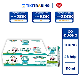 Thùng 48 hộp KUN 100% Sữa tươi có đường 110ml/hộp
