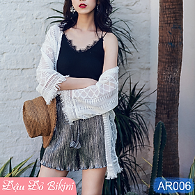 Áo choàng ren nữ dáng cardigan thanh lịch, dùng đi biển, du lịch, phối đồ cùng bikini, croptop, chất ren mềm mại, họa tiết nữ tính tinh tế | AR006