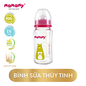 Bình sữa thủy tinh chống sặc và đầy hơi Mamamy 240 ml