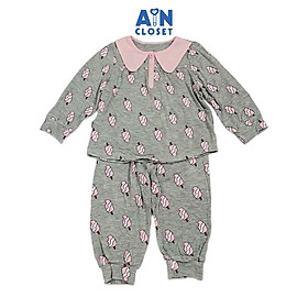 Bộ quần áo Dài bé gái họa tiết Kem Que hồng nền xám thun cotton