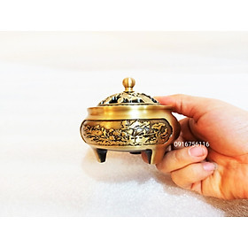 Mua Lư xông trầm lư đốt trầm hương chất liệu đồng nguyên khối khắc hoa sen