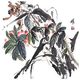 Tooarts Dance in the Spring Sun Chinese Flower Painting Wall Art Artist Hand-Painted Chinese Brush Painting Traditional