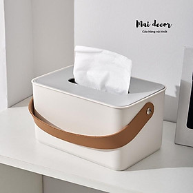 Mua Hộp đựng khăn giấy chân gỗ  quai da tiện lợi dễ thương