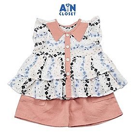Bộ quần áo ngắn bé gái họa tiết Lá Thêu quần hồng cotton - AICDBGNTEWJY - AIN Closet