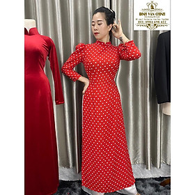 Áo dài hoa nhí chấm bi truyền thống_Duy Chinh_ADCB0011_Tông Màu Đỏ