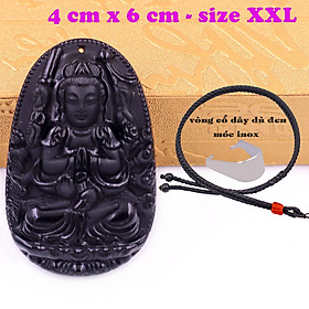 Mặt Phật Thiên thủ thiên nhãn đá thạch anh đen 6 cm kèm vòng cổ dây dù đen - mặt dây chuyền size lớn - XXL, Mặt Phật bản mệnh, Quan âm bồ tát