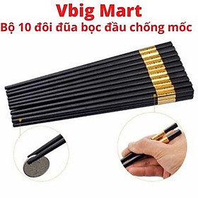 Bộ 10 đôi đũa mạ vàng, đũa ăn cao cấp chống trơn trượt chống mốc bền màu Vbig Mart