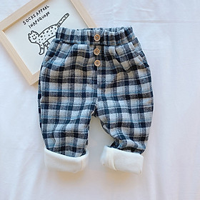 Quần nỉ dạ lót lông mịn ấm trẻ em, mẫu kẻ caro trẻ trung cho bé trai & gái | MQ04