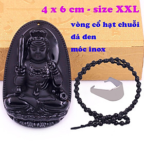Mặt Phật Bất động minh vương đá thạch anh đen 6 cm kèm vòng cổ dây hạt chuỗi đá đen - mặt dây chuyền size lớn - XXL, Mặt Phật bản mệnh