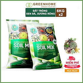 Bộ 2 Đất SOIL MIX- Trồng sen đá, xương rồng-Giúp kích thích ra rễ, giữ các chất dinh dưỡng cho cây-(6KG/1 gói)