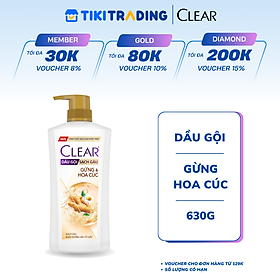 Dầu Gội Clear Thảo Dược Nuôi Dưỡng Da Đầu Từ Gốc, Sạch Gàu Và Giảm Gãy Rụng 630g - Gừng & Hoa Cúc
