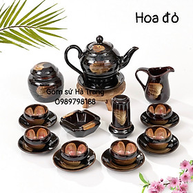 Mua Bộ trà gốm sứ Bát Tràng cao cấp không chì men hoả biến nâu phẩy lòng hoa đỏ dung tích 480ml