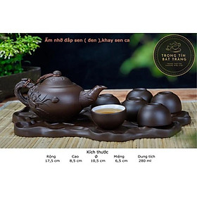 Mua Bộ Ấm Chén Trà Đạo Gốm Tử Sa Bát Tràng Đắp Nổi Hoa Sen Dáng Tiêu Anh Dung Tích 220ml (Bộ Ấm Chén) ATSML 01.2