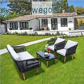 WEGO Bộ Bàn Ghế dây dù chân gỗ - Bộ sofa ngoài trời - Sân vườn // Rope sofa set - Ourdoor sofa - Outdoor furniture