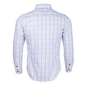 Men's Slim Fit Long Sleeve Casual Social Shirt Classic Plaid 100%Cotton Dress Shirt - White