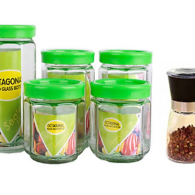 Mua Bộ 05 hũ đựng gia vị thủy tinh cao cấp đóng hộp tặng lọ dụng cụ xay tiêu