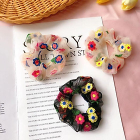 Cột tóc scrunchies thêu hoa