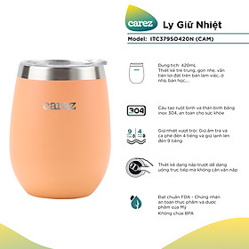 Mua Ly Giữ Nhiệt Carez ITC379SO420N- CAM- 420ml  Inox 304  Không chứa BPA - Giữ nóng đến 4 tiếng  giữ lạnh đến 9 tiếng - Hàng chính hãng