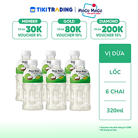 Lốc 6 chai nước uống Mogu Mogu vị dừa với thạch dừa 320ml