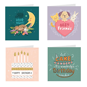 Thiệp chúc mừng, thiệp sinh nhật - Combo 4c thiệp Grey (419)